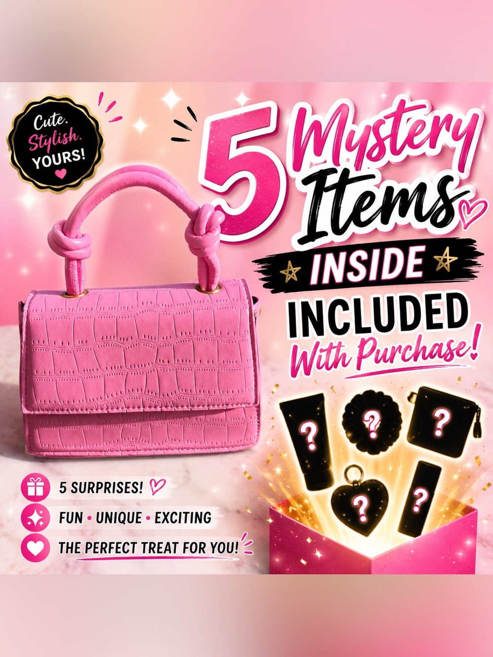 Pink Croc-Embossed Mini Top-Handle Bag with Knotted Strap